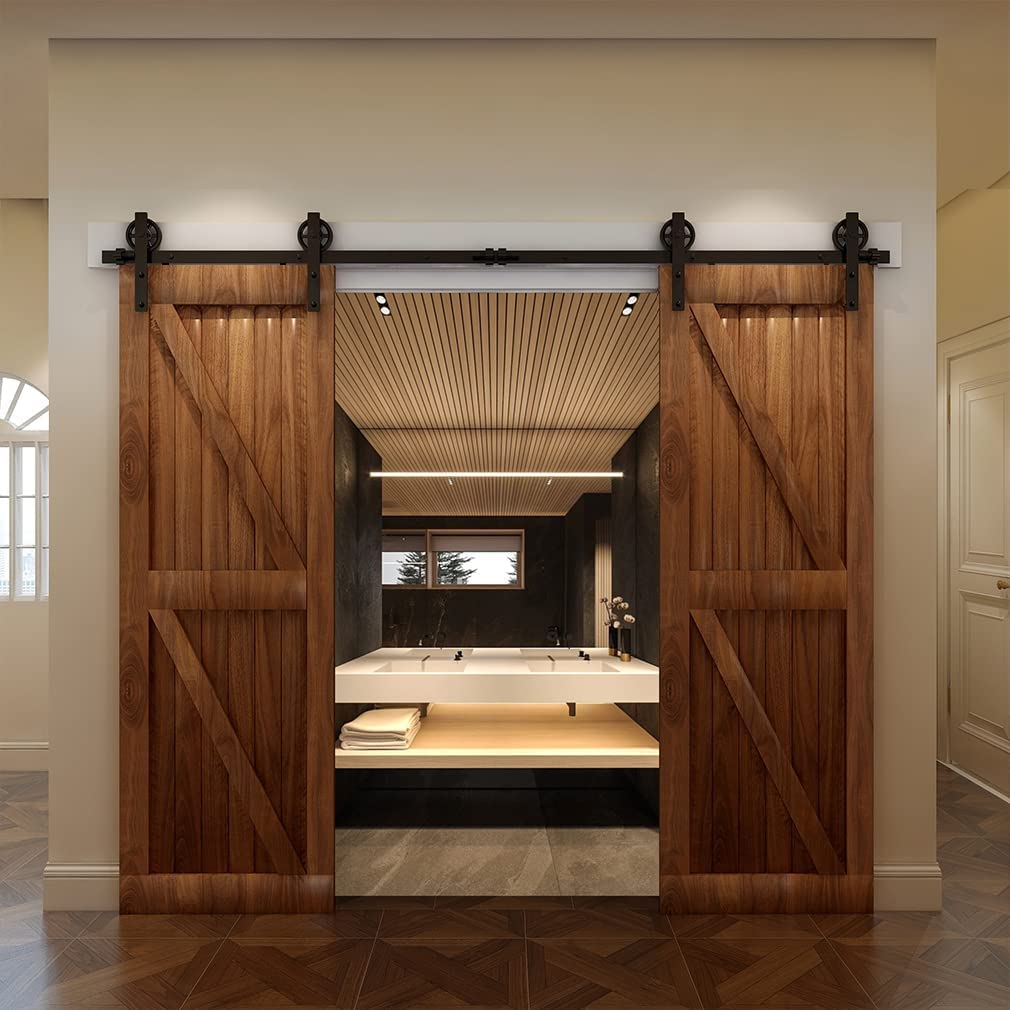 305cm Schiebetürbeschlag-Kit 10FT Schiebetürsystem Komplettes Schienenrollen-Set I-Form Großes Rad für 76cm Weit Doppelte Holztüren