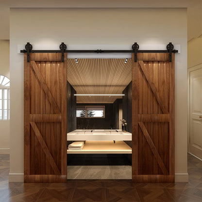 305cm Schiebetürbeschlag-Kit 10FT Schiebetürsystem Komplettes Schienenrollen-Set I-Form Großes Rad für 76cm Weit Doppelte Holztüren