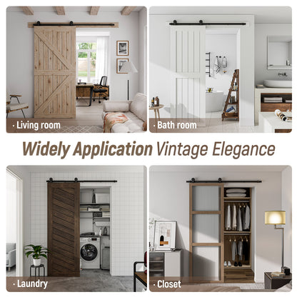 Schiebetürbeschlag 122cm Schiebetüren Schiebetürsystem Komplettset Laufschiene Rollen Set Schwarz für 1 Holztür 61cm Breit, Kleine Rolle in T-Form