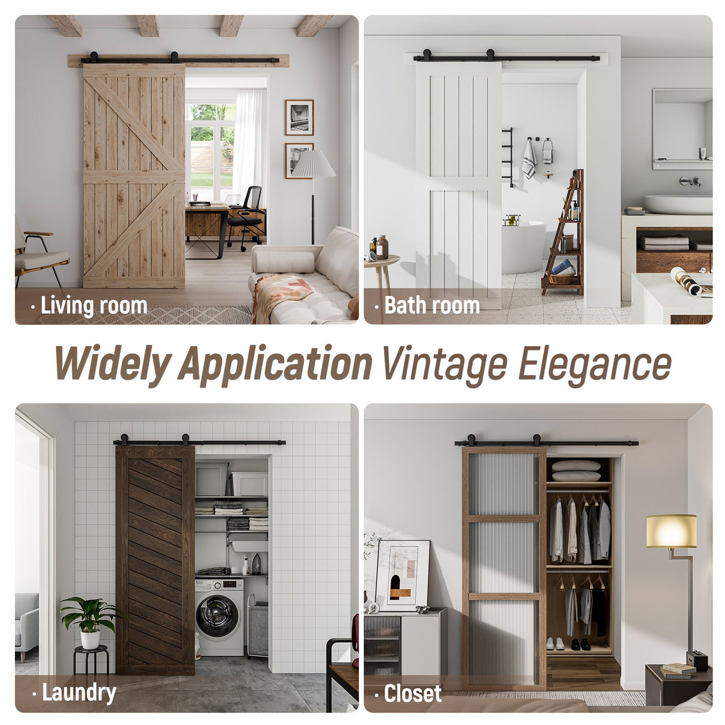 Schiebetürbeschlag 214cm Schiebetüren Schiebetürsystem Komplettset Laufschiene Rollen Set Schwarz für 1 Holztür 107cm Breit, Kleine Rolle in T-Form