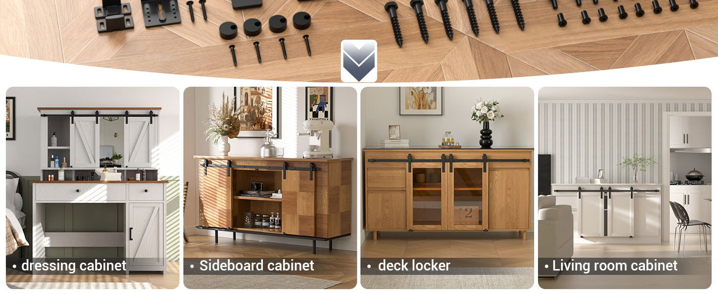 7FT/214cm Mini Schiebetür-Hardware-Kit für Doppeltüren TV-Ständer, Kleiner Kleiderschrank (Keine Schranktür)