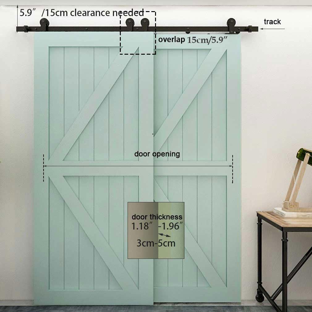 Schiebetürbeschlag Bypass Doppeltür 229cm Schiebetüren Schiebetürsystem Komplettset Laufschiene Rollen Set Schwarz für 2 Holztür 108cm Breit, T-Form