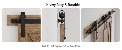 Schiebetürbeschlag Doppeltür 244cm Schiebetüren Schiebetürsystem Komplettset Laufschiene Rollen Set Schwarz für 2 Holztür 61cm Breit, Kleine Rolle in J-Form