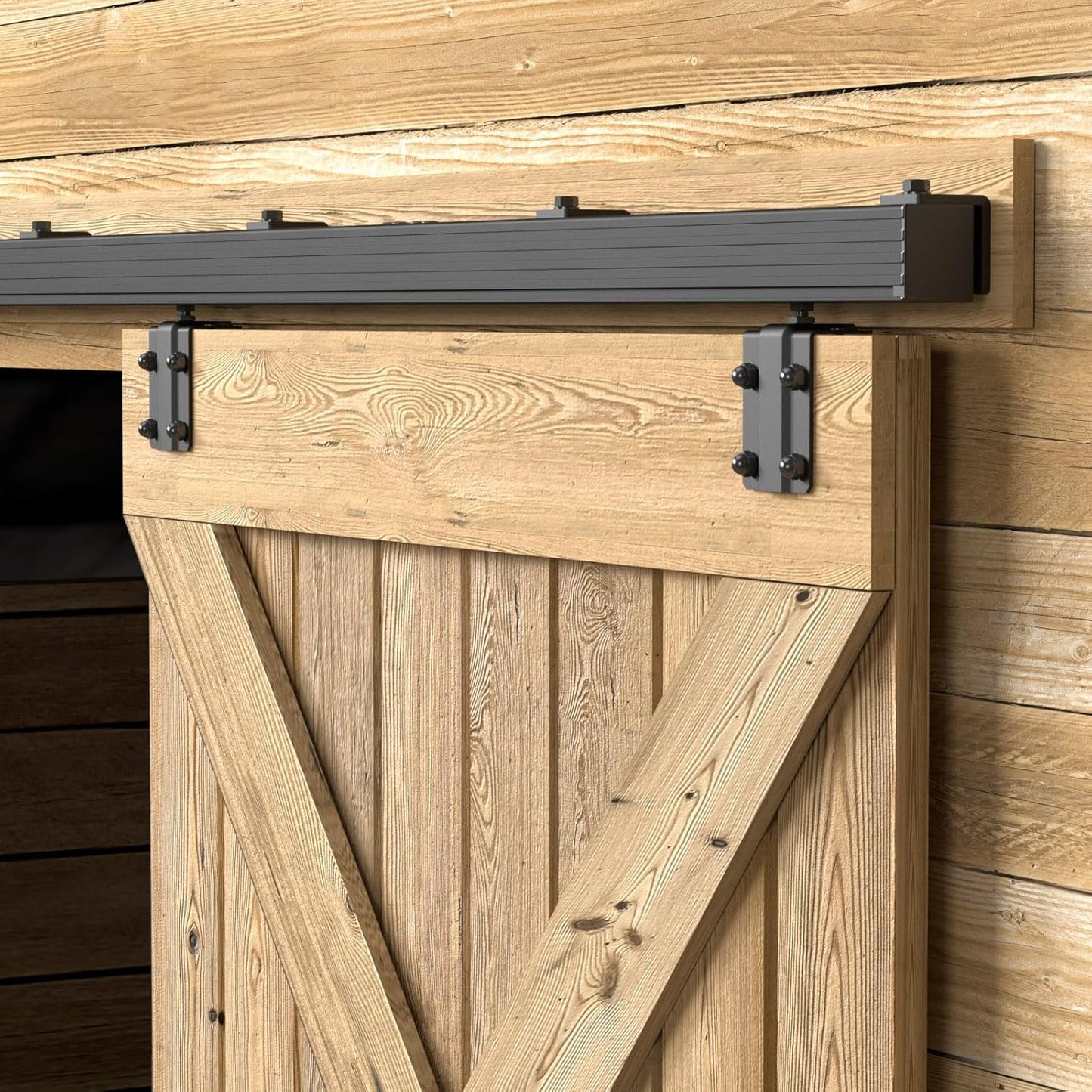 BONIKLLUBA Box Rail Sliding Barn Door Hardware,Wall Mount Track Kit,Heavy Duty,Easy to Install(No Door)