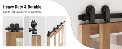 Schiebetürbeschlag Bypass Doppeltür 183cm Schiebetüren Schiebetürsystem Komplettset Laufschiene Rollen Set Schwarz für 2 Holztür 85cm Breit, T-Form