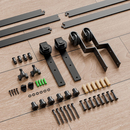 Schiebetürbeschlag Bypass Doppeltür 173cm Schiebetüren Schiebetürsystem Komplettset Laufschiene Rollen Set Schwarz für 2 Holztür 80cm Breit, J-Form