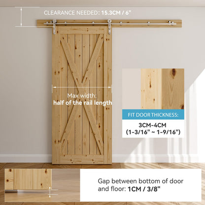 Schiebetürbeschlag Edelstahl 183cm Schiebetüren Schiebetürsystem Komplettset Laufschiene Rollen Set für 1 Holztür 91cm Breit, I Form