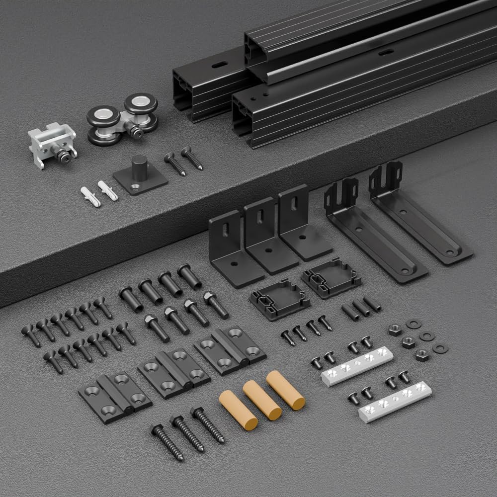 BONIKLUBA Box Rail Bi-Folding Sliding Barn Door Hardware Kit for 2 Door,Wall Mount,Smoothly and Quiet,Easy to Install,No Door