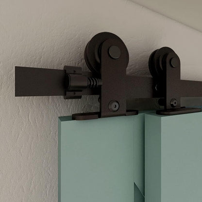 Schiebetürbeschlag Bypass Doppeltür 244cm Schiebetüren Schiebetürsystem Komplettset Laufschiene Rollen Set Schwarz für 2 Holztür 115cm Breit, T-Form