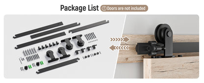 Schiebetürbeschlag Doppeltür 244cm Schiebetüren Schiebetürsystem Komplettset Laufschiene Rollen Set Schwarz für 2 Holztür 61cm Breit, Kleine Rolle in T-Form